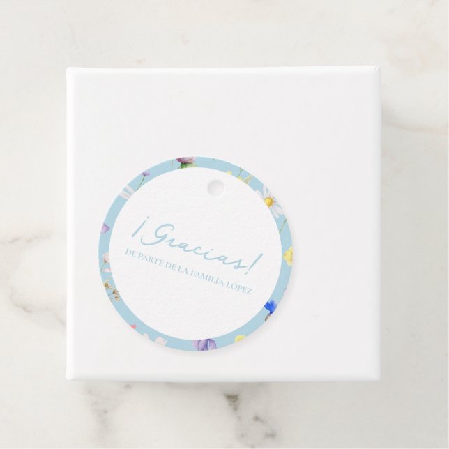 Etiquetas Para Recuerdos Gracias Azul Flores Baby Shower Circle Favags (In situ)