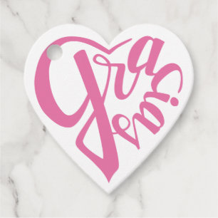 Etiquetas Para Recuerdos Gracias con forma de corazón y caligrafía rosa