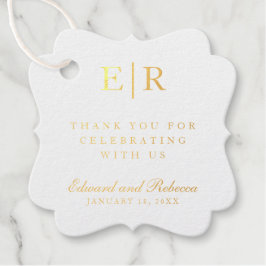 Etiquetas Para Recuerdos Gracias Elegante Monograma Hojas de Oro Boda