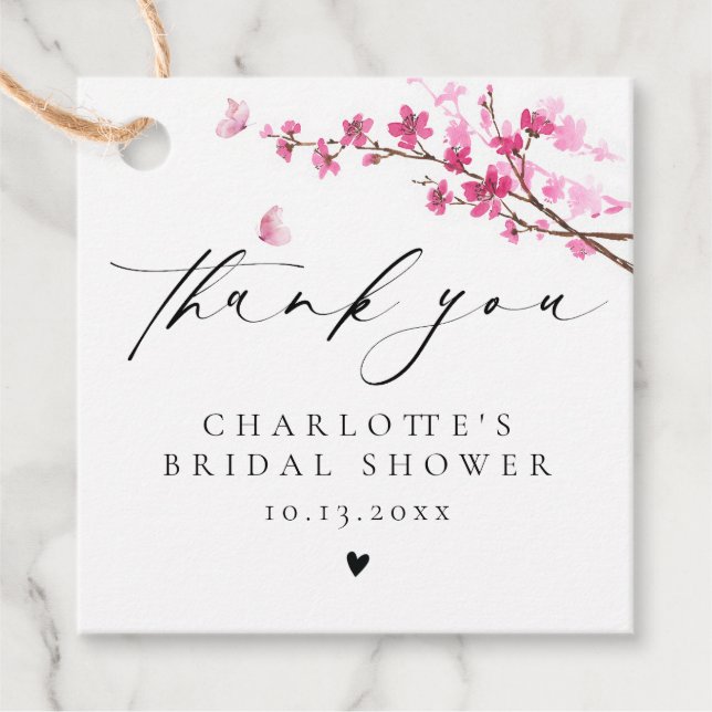 Etiquetas Para Recuerdos Gracias Flor de Cerezo Mariposa Rosa (Anverso)