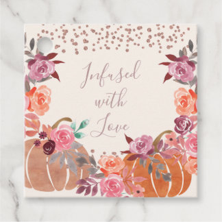 Etiquetas Para Recuerdos Gracias Infundido con Amor Otoño Floral Rosa Dorad