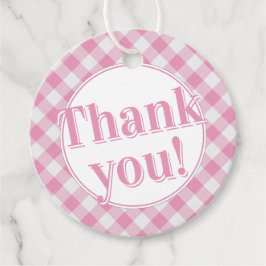 Etiquetas Para Recuerdos Gracias. Patrón de cheques de Gingham - Blanco/Ros