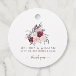 Etiquetas Para Recuerdos Gracias por Bodas Florales de Burdeos Moderno Marf