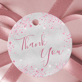 Etiquetas Para Recuerdos Gracias por los brillantes de color rosa plateado 