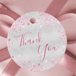 Etiquetas Para Recuerdos Gracias por los brillantes de color rosa plateado 