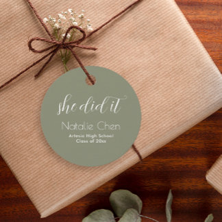 Etiquetas Para Recuerdos Graduado de tipografía elegante y verde sabio mode