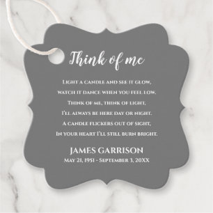 Etiquetas Para Recuerdos Gray Think Of Me Celebration of Life Candle
