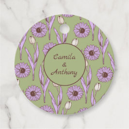 Etiquetas Para Recuerdos Green Purple Retro Y2K Funky Hippie Flower Pattern