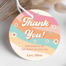 Etiquetas Para Recuerdos Groovy Retro Rainbow Gracias fiesta de cumpleaños