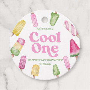 Etiquetas Para Recuerdos Guay One Popsicle Retro Rosado Primer Fiesta de cu