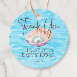 Etiquetas Para Recuerdos Guión Baby Shower de Pearl On the Way Seashell Chi