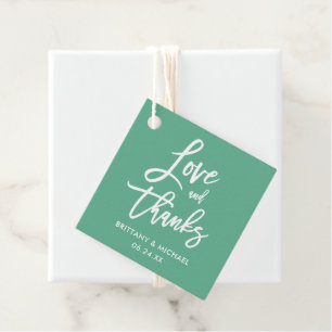 Etiquetas Para Recuerdos Guión de pincel Amor y Gracias Boda Neo Mint