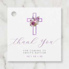 Etiquetas Para Recuerdos Guión Purple Floral Cross Moderno Gracias