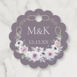 Etiquetas Para Recuerdos Guirnalda floral de rosa violeta con monogramas