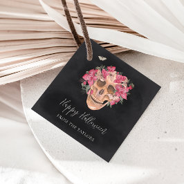 Etiquetas Para Recuerdos Halloween Personalizado con Cráneo Orquídeo Rosa
