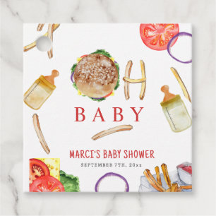Etiquetas Para Recuerdos Hamburguesas y botellas Oh Baby Shower