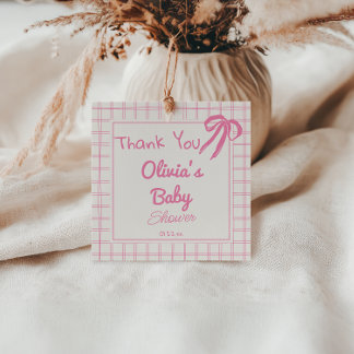 Etiquetas Para Recuerdos Hand Drake Pink Bow Gingham Baby Shower