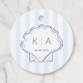 Etiquetas Para Recuerdos Hand-Drawn Blue And White Shell Monogram Wedding