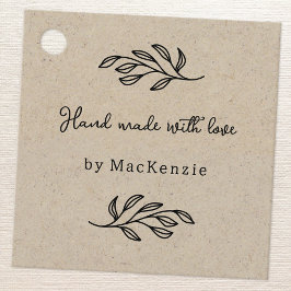Etiquetas Para Recuerdos Hand Made With Love Brown Leaf Art Price Tag