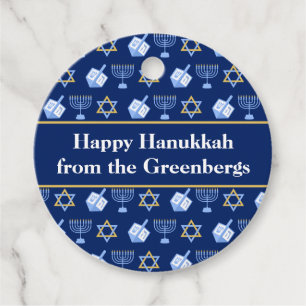 Etiquetas Para Recuerdos Hanukkah Dreidel Menorah Personalizado azul Fiesta