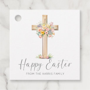 Etiquetas Para Recuerdos Happy Easter Cross Floral