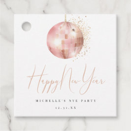 Etiquetas Para Recuerdos Happy New Year Blush Pink Rose Gold Disco Ball