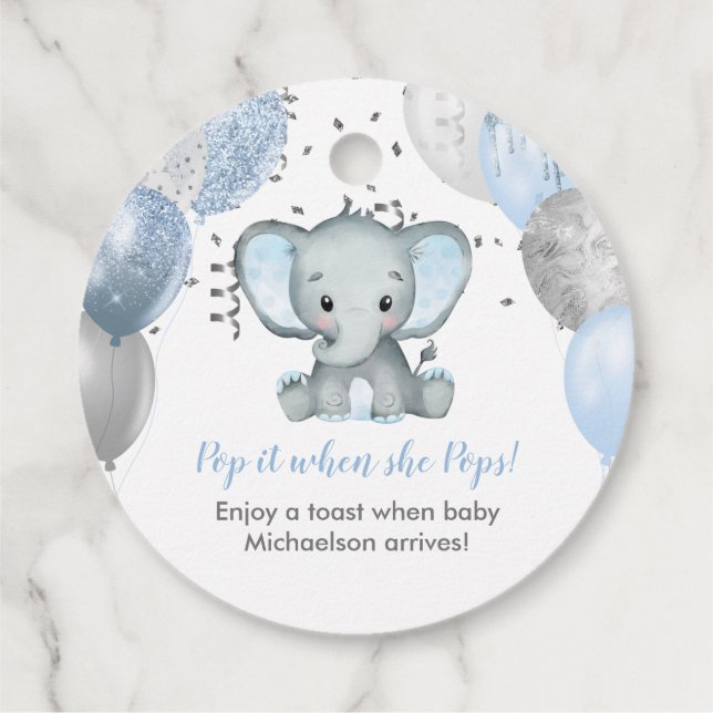 Etiquetas Para Recuerdos Hazlo cuando rompe el Baby Shower del Elefante Azu