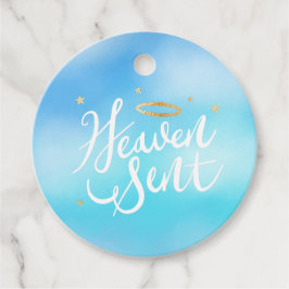 Etiquetas Para Recuerdos Heaven Sent Gold Halo Baby Shower Blue