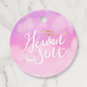 Etiquetas Para Recuerdos Heaven Sent Gold Halo Baby Shower Pink