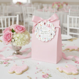 Etiquetas Para Recuerdos Heirloom Rose Bow and Stork Baby Shower Thank You