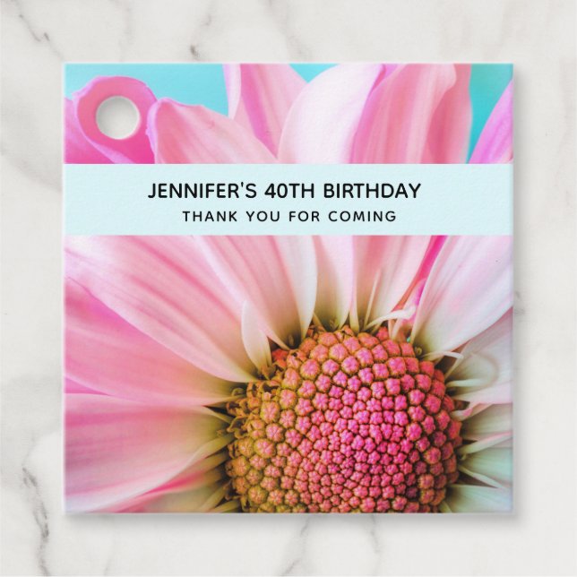 Etiquetas Para Recuerdos Hermosa flor rosa cierra foto cumpleaños (Anverso)