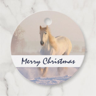 Etiquetas Para Recuerdos Hermosa Gallopaje de Caballo Blanco en la Navidad