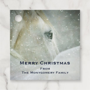 Etiquetas Para Recuerdos Hermoso caballo blanco en Navidades fotográficos d