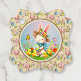 Etiquetas Para Recuerdos Hermoso conejo de Pascua y Feliz Fiesta de Flores
