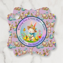 Etiquetas Para Recuerdos Hermoso conejo de Pascua y Feliz Fiesta de Flores