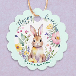 Etiquetas Para Recuerdos Hermoso conejo de Pascua y flores personalizadas