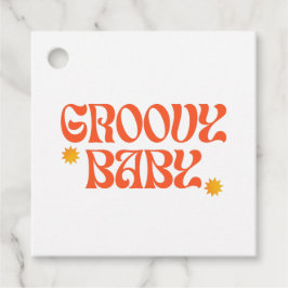 Etiquetas Para Recuerdos Hippie Groovy bebé Naranja de mostaza de los años 