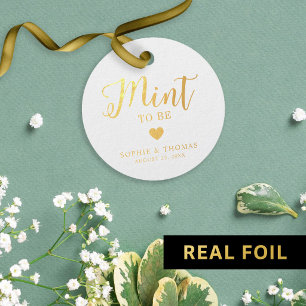 Etiquetas Para Recuerdos Hojas de menta de boda redondas con papel de alumi