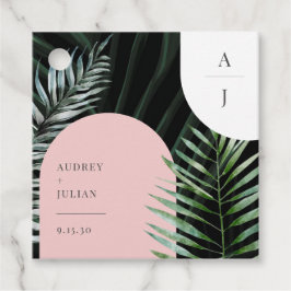 Etiquetas Para Recuerdos Hojas de palmas de arco rosado de Rubor tropical m