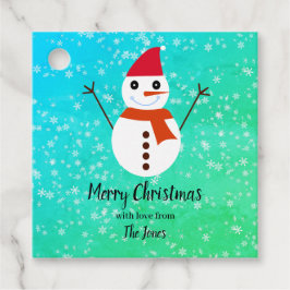 Etiquetas Para Recuerdos Hombre de nieve azul y verde con Navidades de niev