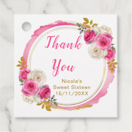 Etiquetas Para Recuerdos Hot Pink and Gold Elegant Flowers Sweet Sixteen