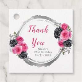 Etiquetas Para Recuerdos Hot Pink and Silver Elegant Flowers Birthday Party
