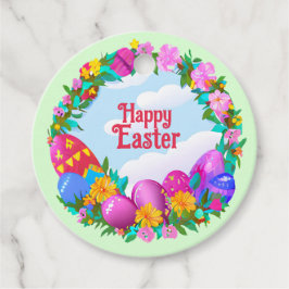 Etiquetas Para Recuerdos Huevos Felices de Pascua Corona Floral