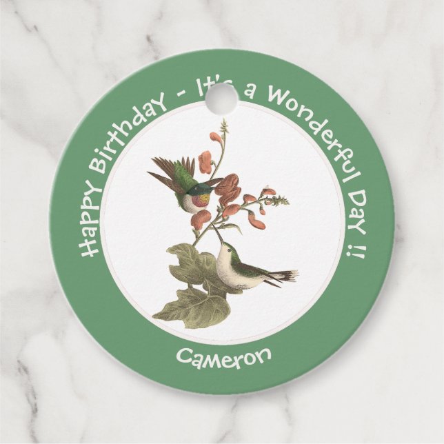 Etiquetas Para Recuerdos Hummingbird, cumpleaños u otro Fiesta con trompa d (Anverso)