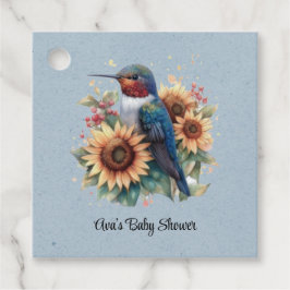 Etiquetas Para Recuerdos Hummingbird y Sunflower Blue Baby Shower