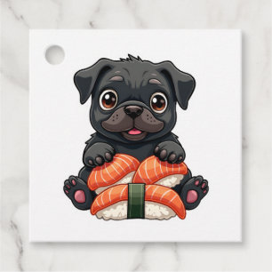 Etiquetas Para Recuerdos Ilustración de Vector de Cartoon de Sushi Pug Negr