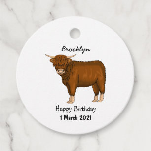 Etiquetas Para Recuerdos Ilustracion personalizado de vaca de Highland