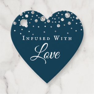 Etiquetas Para Recuerdos Infusada con Boda de corazón de confetti azul de l