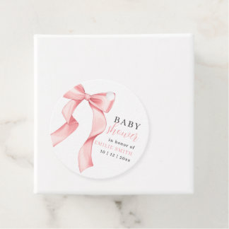 Etiquetas Para Recuerdos Invitación de baby shower con lazo rosa, Pink Coqu