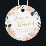 Etiquetas Para Recuerdos Jardín romántico amor y agradecimiento floral boda<br><div class="desc">Amor y agradecimiento guión rodeado de floral acuarela color melocotón romántico,  dulce y elegante,  personalizar con nombres de parejas y fecha,   excelentes etiquetas de favor para bodas,  duchas de novia,  duchas de bebé o cualquier evento especial.</div>